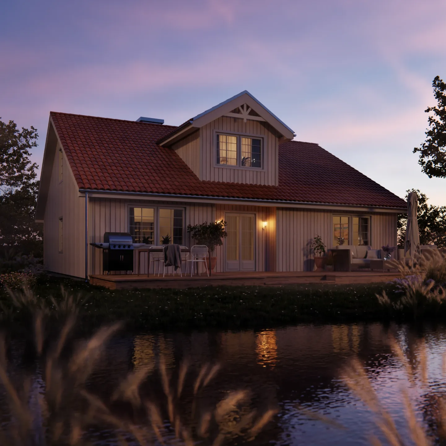 Arkitekturvisualisering exteriör kvällsljus